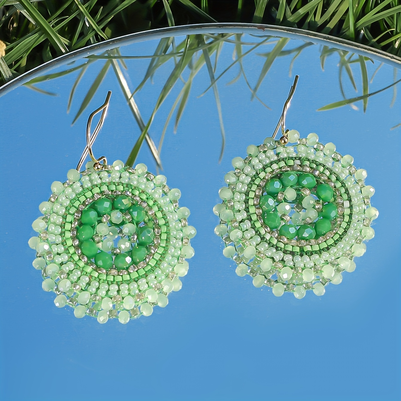 Women's Handmade Bohemian Rose-Colored Bead Round Earrings